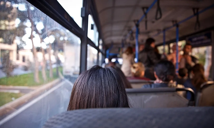 Person's view inside bus