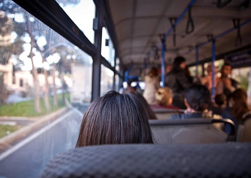 Person's view inside bus