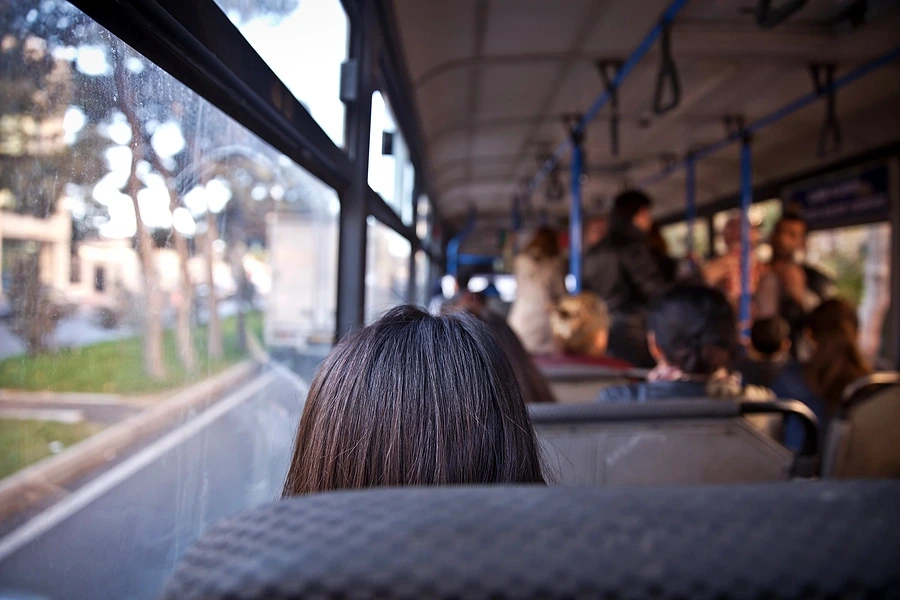 Person's view inside bus